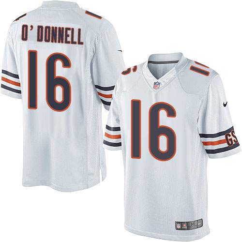 Men's Limited Pat O'Donnell Nike Jersey White Road - #16 NFL Chicago Bears